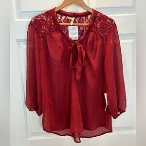 Live 4 TRUTH Lace Top Burgundy 3/4 Sleeve Junior's Size Large